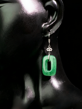 Load image into Gallery viewer, Natural Green Jadeite Earrings - Grade A Burmese Jade Geometric Square Drop Earrings, Modern Minimalist Fine Jewelry for Women