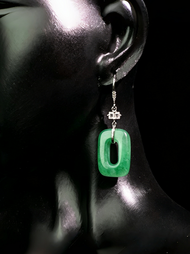 Natural Green Jadeite Earrings - Grade A Burmese Jade Geometric Square Drop Earrings, Modern Minimalist Fine Jewelry for Women