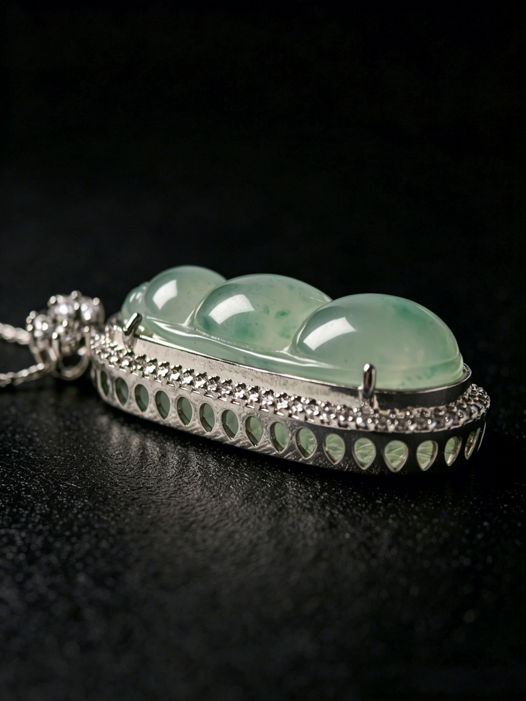 Natural Green Jadeite Pea Pod Pendant - Grade A Burmese Jade Sweet Pea Necklace, Luxury Bow Ribbon Fine Jewelry for Women