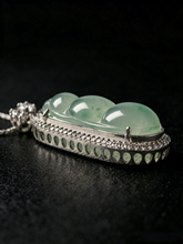 Load image into Gallery viewer, Natural Green Jadeite Pea Pod Pendant - Grade A Burmese Jade Sweet Pea Necklace, Luxury Bow Ribbon Fine Jewelry for Women