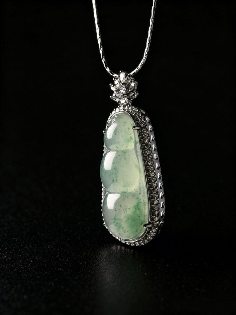 Natural Green Jadeite Pea Pod Pendant - Grade A Burmese Jade Sweet Pea Necklace, Luxury Bow Ribbon Fine Jewelry for Women
