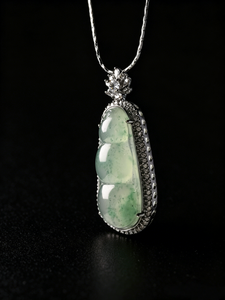 Natural Green Jadeite Pea Pod Pendant - Grade A Burmese Jade Sweet Pea Necklace, Luxury Bow Ribbon Fine Jewelry for Women