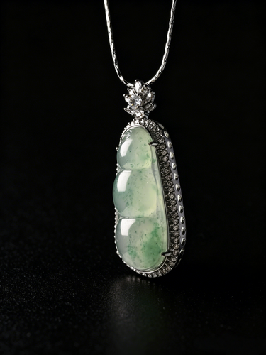Natural Green Jadeite Pea Pod Pendant - Grade A Burmese Jade Sweet Pea Necklace, Luxury Bow Ribbon Fine Jewelry for Women