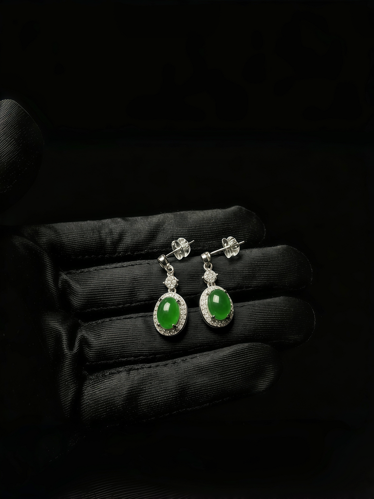 Natural Green Jadeite Wing Earrings - Grade A Burmese Jade Marquise Leaf Drop Earrings, Luxury Crystal Dangle Fine Jewelry for Women