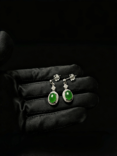 Natural Green Jadeite Wing Earrings - Grade A Burmese Jade Marquise Leaf Drop Earrings, Luxury Crystal Dangle Fine Jewelry for Women