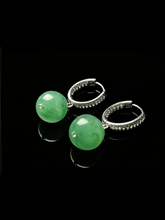 Load image into Gallery viewer, Natural Ice Green Jadeite Bead Earrings - Grade A Burmese Jade Round Drop Earrings, Luxury Fine Jewelry Gift for Women