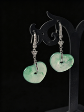 Load image into Gallery viewer, Natural Green Jadeite Heart Earrings - Grade A Burmese Jade Romantic Heart Drop Earrings, Luxury Whimsical Fine Jewelry for Her