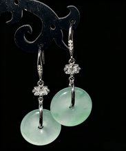 Load image into Gallery viewer, Natural Green Jadeite Earrings - Grade A Burmese Jade Ping'An Kou Safety Donut Drop Earrings for Women, Anniversary Gift