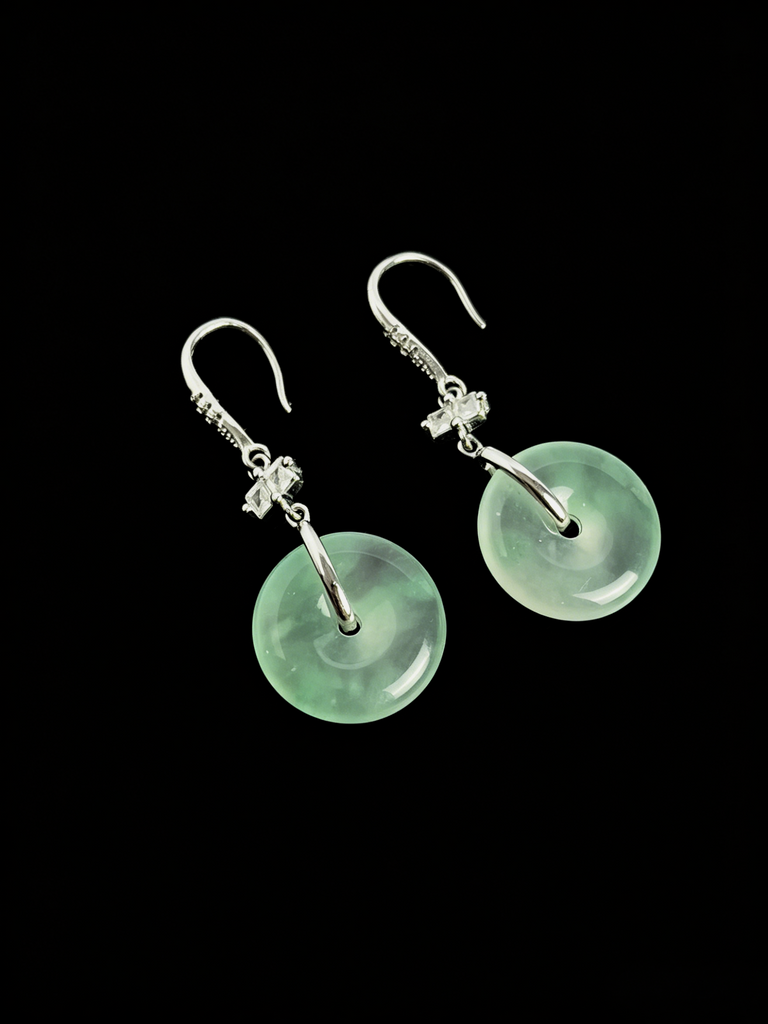 Natural Green Jadeite Earrings - Grade A Burmese Jade Ping'An Kou Safety Donut Drop Earrings for Women, Anniversary Gift