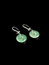 Load image into Gallery viewer, Natural Green Jadeite Earrings - Grade A Burmese Jade Ping'An Kou Safety Donut Drop Earrings for Women, Anniversary Gift