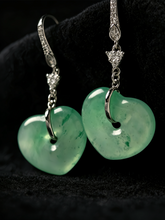 Load image into Gallery viewer, Natural Green Jadeite Heart Earrings - Grade A Burmese Jade Romantic Heart Drop Earrings, Luxury Whimsical Fine Jewelry for Her