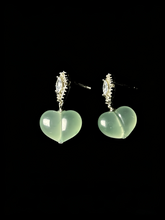 Load image into Gallery viewer, Natural Green Jadeite Peach Earrings - Grade A Burmese Jade Plump Peach Drop Earrings, Cute Luxury Whimsical Fine Jewelry