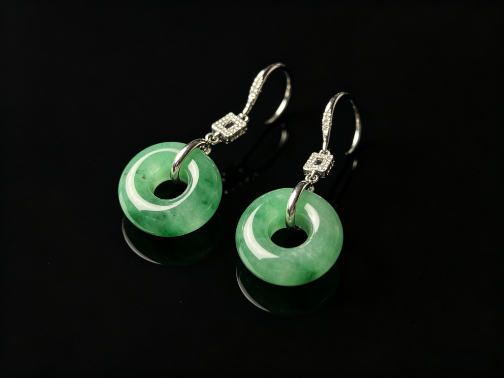 Vibrant Green Jadeite Earrings - Grade A Burmese Jade Ping'An Kou Safety Donut Drop Earrings, Luxury Jewelry Gift for Her