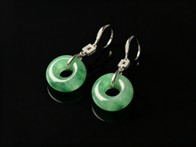 Load image into Gallery viewer, Vibrant Green Jadeite Earrings - Grade A Burmese Jade Ping'An Kou Safety Donut Drop Earrings, Luxury Jewelry Gift for Her