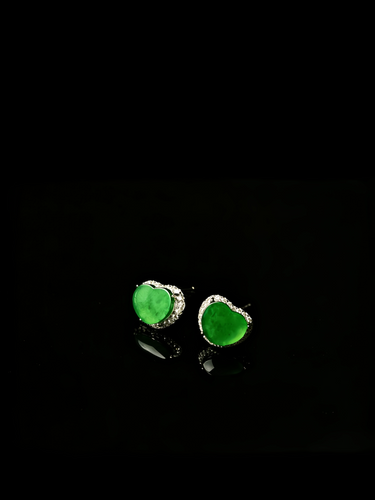 Natural Carved Jadeite Heart Earrings - Grade A Burmese Jade Heart-Shaped Dangle Earrings, Luxury Bow Romantic Fine Jewelry for Women