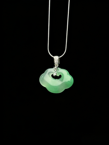 Natural Green Jadeite Auspicious Cloud Pendant - Grade A Burmese Jade Lucky Cloud Necklace, Luxury Ruyi Knot Fine Jewelry for Women
