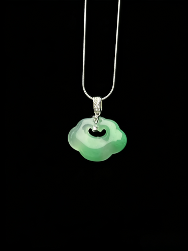 Natural Green Jadeite Auspicious Cloud Pendant - Grade A Burmese Jade Lucky Cloud Necklace, Luxury Ruyi Knot Fine Jewelry for Women