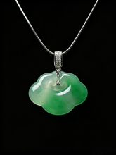 Load image into Gallery viewer, Natural Green Jadeite Auspicious Cloud Pendant - Grade A Burmese Jade Lucky Cloud Necklace, Luxury Ruyi Knot Fine Jewelry for Women