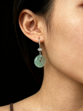 Load image into Gallery viewer, Natural Green Jadeite Earrings - Grade A Burmese Jade Ping'An Kou Safety Donut Drop Earrings for Women, Anniversary Gift