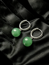 Load image into Gallery viewer, Natural Ice Green Jadeite Bead Earrings - Grade A Burmese Jade Round Drop Earrings, Luxury Fine Jewelry Gift for Women