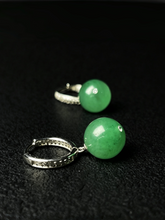 Load image into Gallery viewer, Natural Ice Green Jadeite Bead Earrings - Grade A Burmese Jade Round Drop Earrings, Luxury Fine Jewelry Gift for Women