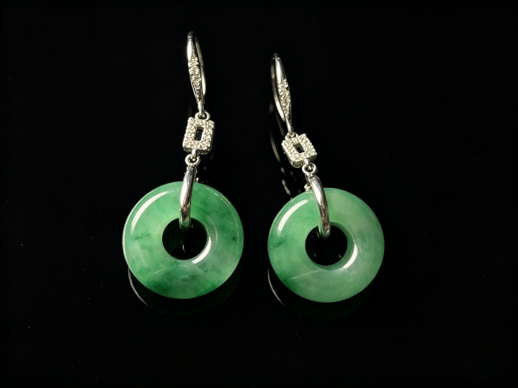 Vibrant Green Jadeite Earrings - Grade A Burmese Jade Ping'An Kou Safety Donut Drop Earrings, Luxury Jewelry Gift for Her