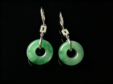 Load image into Gallery viewer, Vibrant Green Jadeite Earrings - Grade A Burmese Jade Ping'An Kou Safety Donut Drop Earrings, Luxury Jewelry Gift for Her