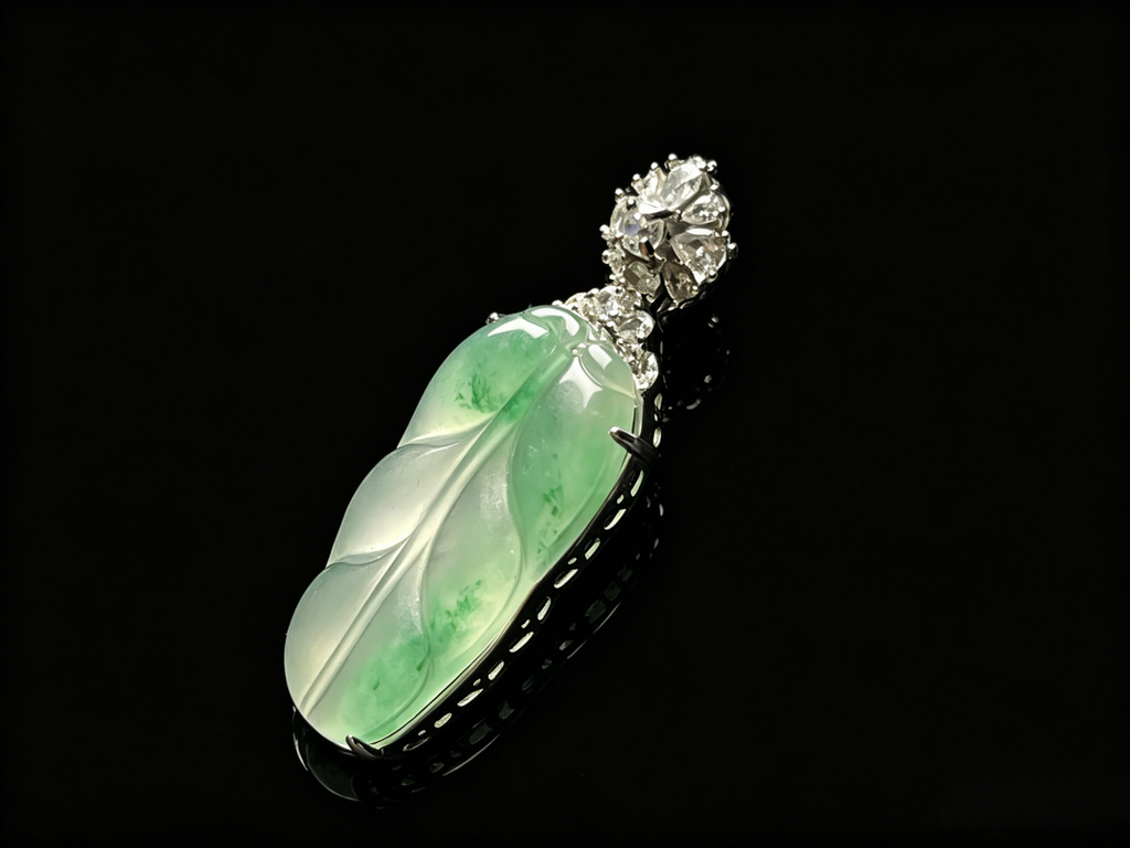 Natural Ice Green Jadeite Leaf Pendant - Grade A Burmese Jade Carved Leaf Necklace, Luxury Fine Jewelry Gift for Her