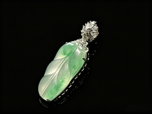 Load image into Gallery viewer, Natural Ice Green Jadeite Leaf Pendant - Grade A Burmese Jade Carved Leaf Necklace, Luxury Fine Jewelry Gift for Her