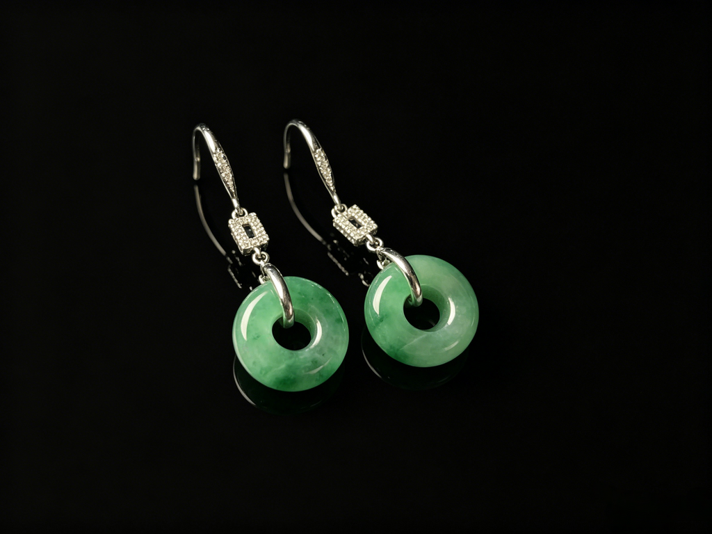 Vibrant Green Jadeite Earrings - Grade A Burmese Jade Ping'An Kou Safety Donut Drop Earrings, Luxury Jewelry Gift for Her