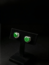 Load image into Gallery viewer, Natural Carved Jadeite Heart Earrings - Grade A Burmese Jade Heart-Shaped Dangle Earrings, Luxury Bow Romantic Fine Jewelry for Women