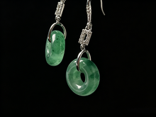 Load image into Gallery viewer, Vibrant Green Jadeite Earrings - Grade A Burmese Jade Ping'An Kou Safety Donut Drop Earrings, Luxury Jewelry Gift for Her
