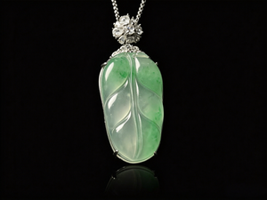 Natural Ice Green Jadeite Leaf Pendant - Grade A Burmese Jade Carved Leaf Necklace, Luxury Fine Jewelry Gift for Her