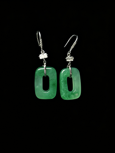 Natural Green Jadeite Earrings - Grade A Burmese Jade Geometric Square Drop Earrings, Modern Minimalist Fine Jewelry for Women