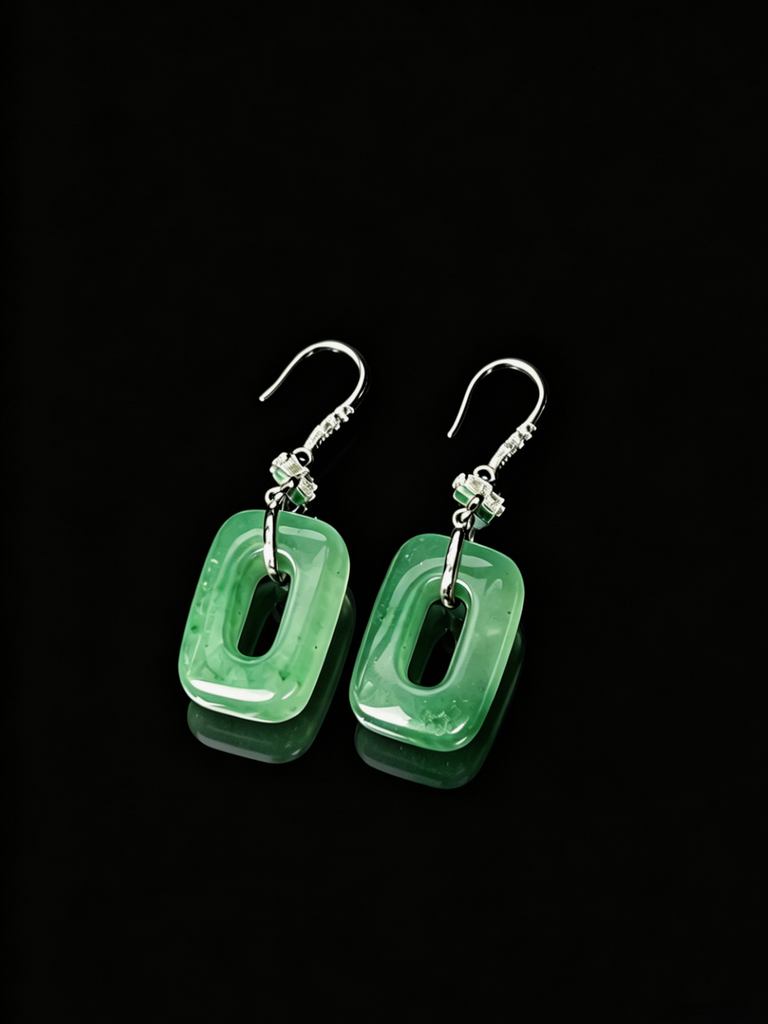 Natural Green Jadeite Earrings - Grade A Burmese Jade Geometric Square Drop Earrings, Modern Minimalist Fine Jewelry for Women