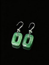Load image into Gallery viewer, Natural Green Jadeite Earrings - Grade A Burmese Jade Geometric Square Drop Earrings, Modern Minimalist Fine Jewelry for Women