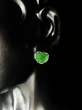 Load image into Gallery viewer, Natural Carved Jadeite Heart Earrings - Grade A Burmese Jade Heart-Shaped Dangle Earrings, Luxury Bow Romantic Fine Jewelry for Women