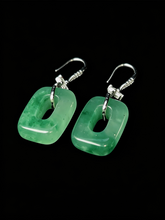 Load image into Gallery viewer, Natural Green Jadeite Earrings - Grade A Burmese Jade Geometric Square Drop Earrings, Modern Minimalist Fine Jewelry for Women