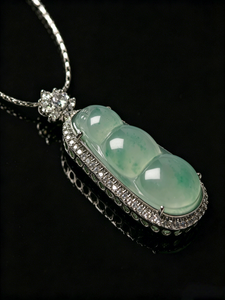 Natural Green Jadeite Pea Pod Pendant - Grade A Burmese Jade Sweet Pea Necklace, Luxury Bow Ribbon Fine Jewelry for Women