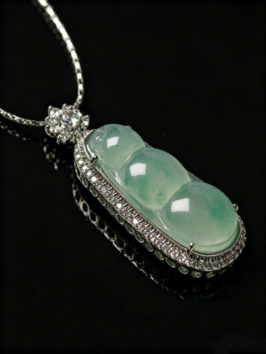 Natural Green Jadeite Pea Pod Pendant - Grade A Burmese Jade Sweet Pea Necklace, Luxury Bow Ribbon Fine Jewelry for Women