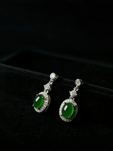 Load image into Gallery viewer, Natural Green Jadeite Wing Earrings - Grade A Burmese Jade Marquise Leaf Drop Earrings, Luxury Crystal Dangle Fine Jewelry for Women