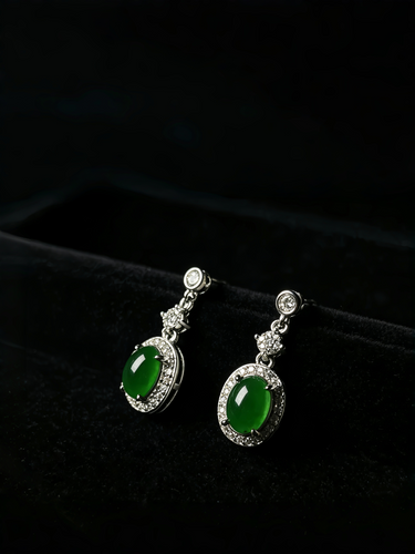 Natural Green Jadeite Wing Earrings - Grade A Burmese Jade Marquise Leaf Drop Earrings, Luxury Crystal Dangle Fine Jewelry for Women
