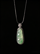 Load image into Gallery viewer, Natural Green Jadeite Pea Pod Pendant - Grade A Burmese Jade Sweet Pea Necklace, Luxury Bow Ribbon Fine Jewelry for Women