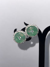 Load image into Gallery viewer, Natural Jadeite Peace Buckle Earrings with Diamond Accents | Luxury Oriental-Inspired Jewelry