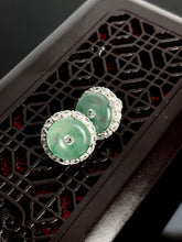 Load image into Gallery viewer, Natural Jadeite Peace Buckle Earrings with Diamond Accents | Luxury Oriental-Inspired Jewelry