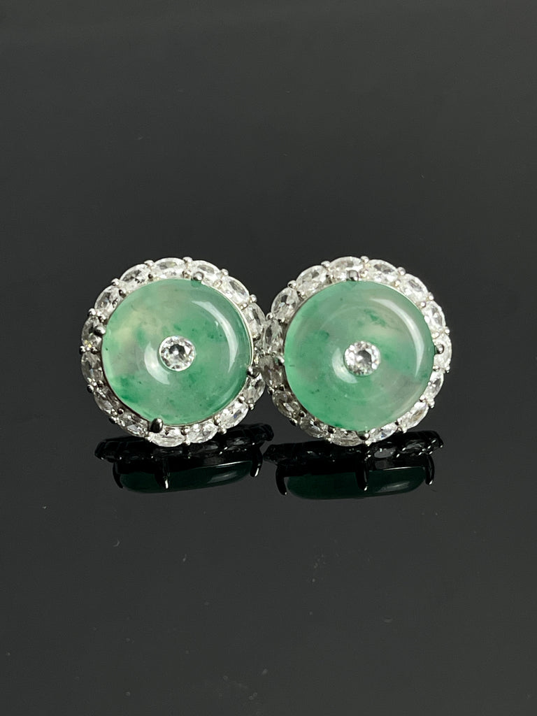Natural Jadeite Peace Buckle Earrings with Diamond Accents | Luxury Oriental-Inspired Jewelry