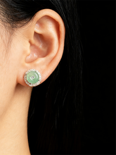 Load image into Gallery viewer, Natural Jadeite Peace Buckle Earrings with Diamond Accents | Luxury Oriental-Inspired Jewelry