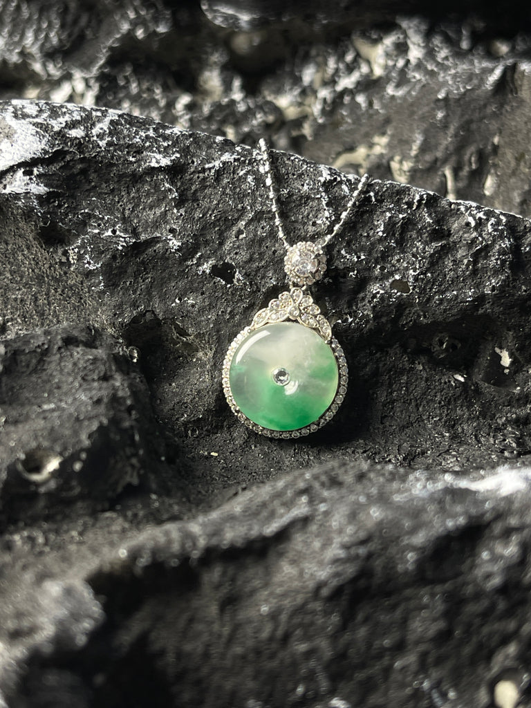 Natural Green Jadeite Pendant Necklace - Grade A Burmese Jade Ping'An Kou Safety Donut Luxury Pendant for Women, Fine Jewelry Gift