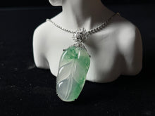 Load image into Gallery viewer, Natural Ice Green Jadeite Leaf Pendant - Grade A Burmese Jade Carved Leaf Necklace, Luxury Fine Jewelry Gift for Her