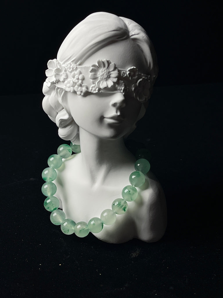 Natural Floating Flower Jadeite Bracelet - Grade A Burmese Jade Round Bead Elastic Bracelet, Unisex Luxury Crystal Energy Jewelry